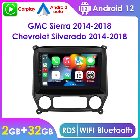 10.1 Touch Screen Android 12 Carplay 32GB Bluetooth GPS Car Stereo Radio For 2014-2018 Chevrolet Silverado GMC Sierra