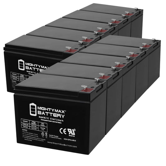 12 Volt 7ah Rechargeable Battery with F1 (.187) Terminals - 10 Pack