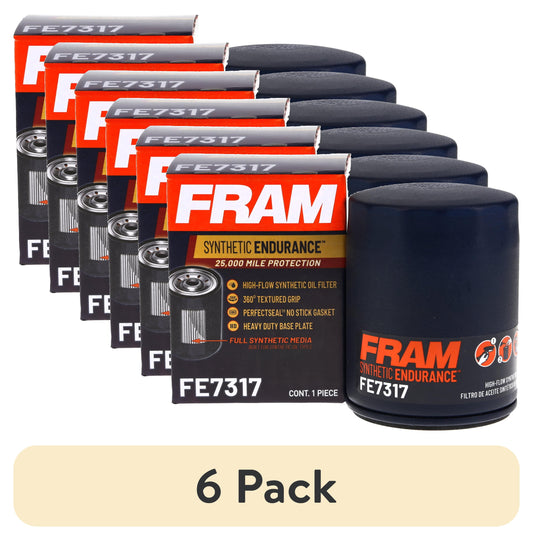 (6 pack) FRAM Synthetic Endurance Premium Oil Filter, FE7317, 25K mile Filter for Acura, Honda, Nissan, Subaru