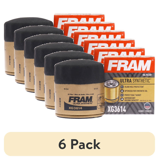 (6 pack) FRAM Ultra Synthetic Oil Filter, XG3614, 20K mile Replacement Engine Oil Filter for Select Ford Vehicles