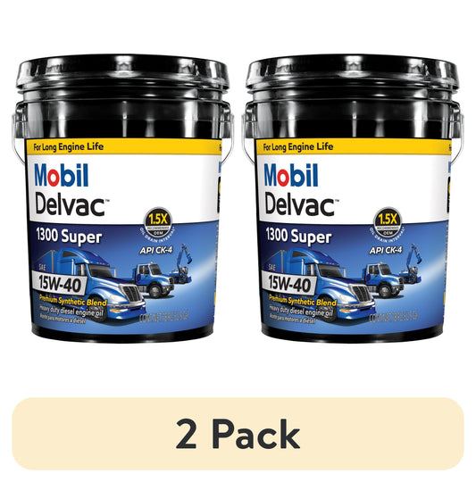 (2 pack) Mobil Delvac 1300 Super Heavy Duty Synthetic Blend Diesel Engine Oil 15W-40, 5 Gal