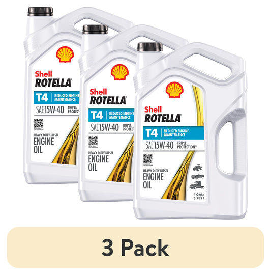 (3 pack) Shell Rotella T4 Triple Protection 15W-40 Diesel Motor Oil, 1 Gallon