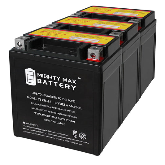 YTX7L-BS 12V 6AH Sealed AGM Battery For Motorcycles - 3 Pack