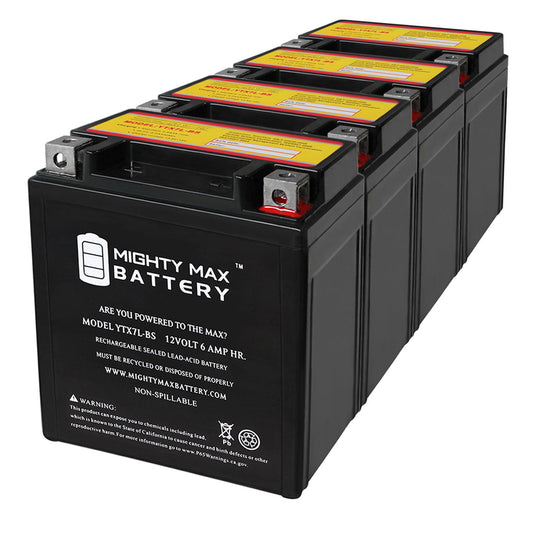 YTX7L-BS 12V 6AH Sealed AGM Battery For Sport Motorcycle - 4 Pack