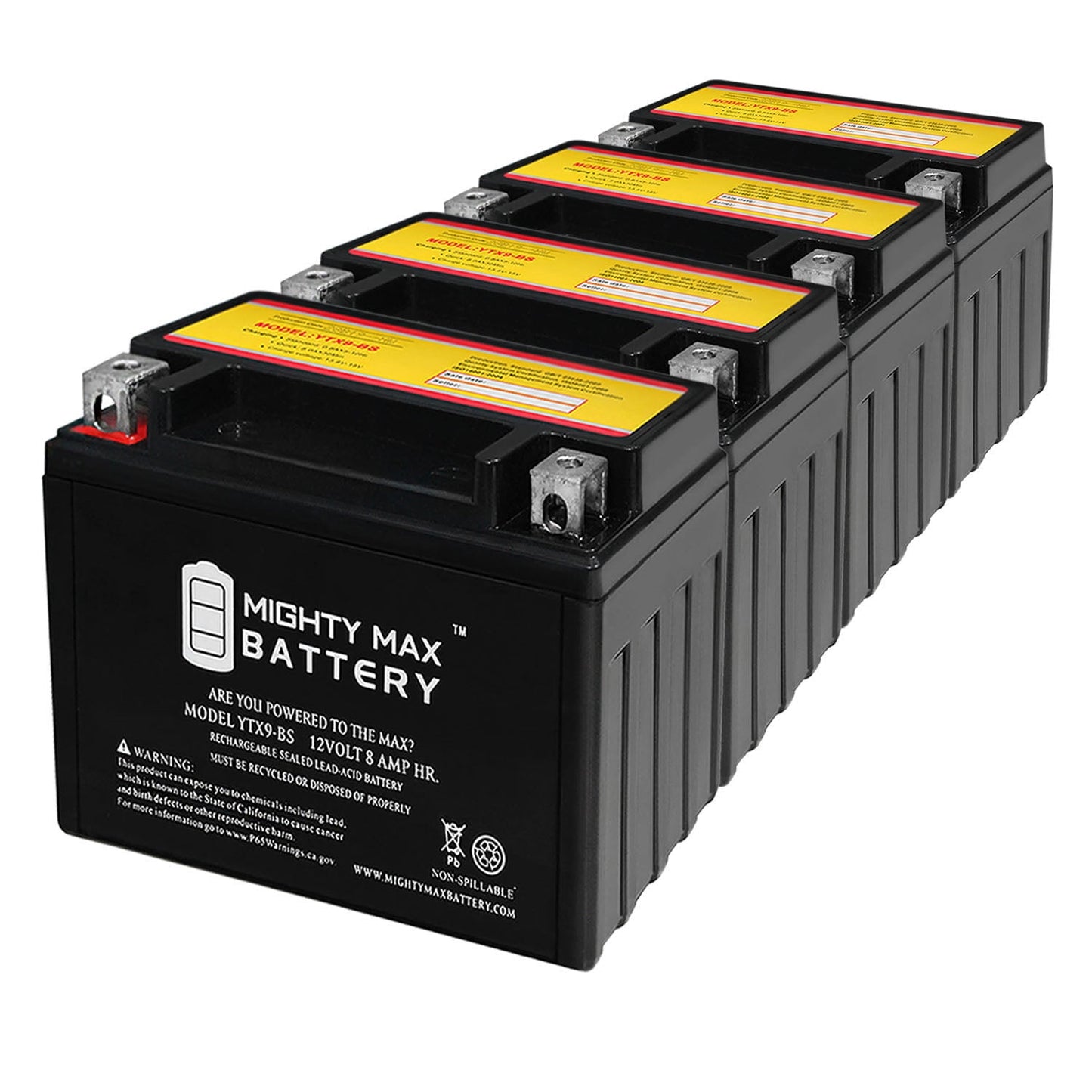 YTX9-BS SLA Battery for Powersport Motorcycle Scooter ATV - 4 Pack