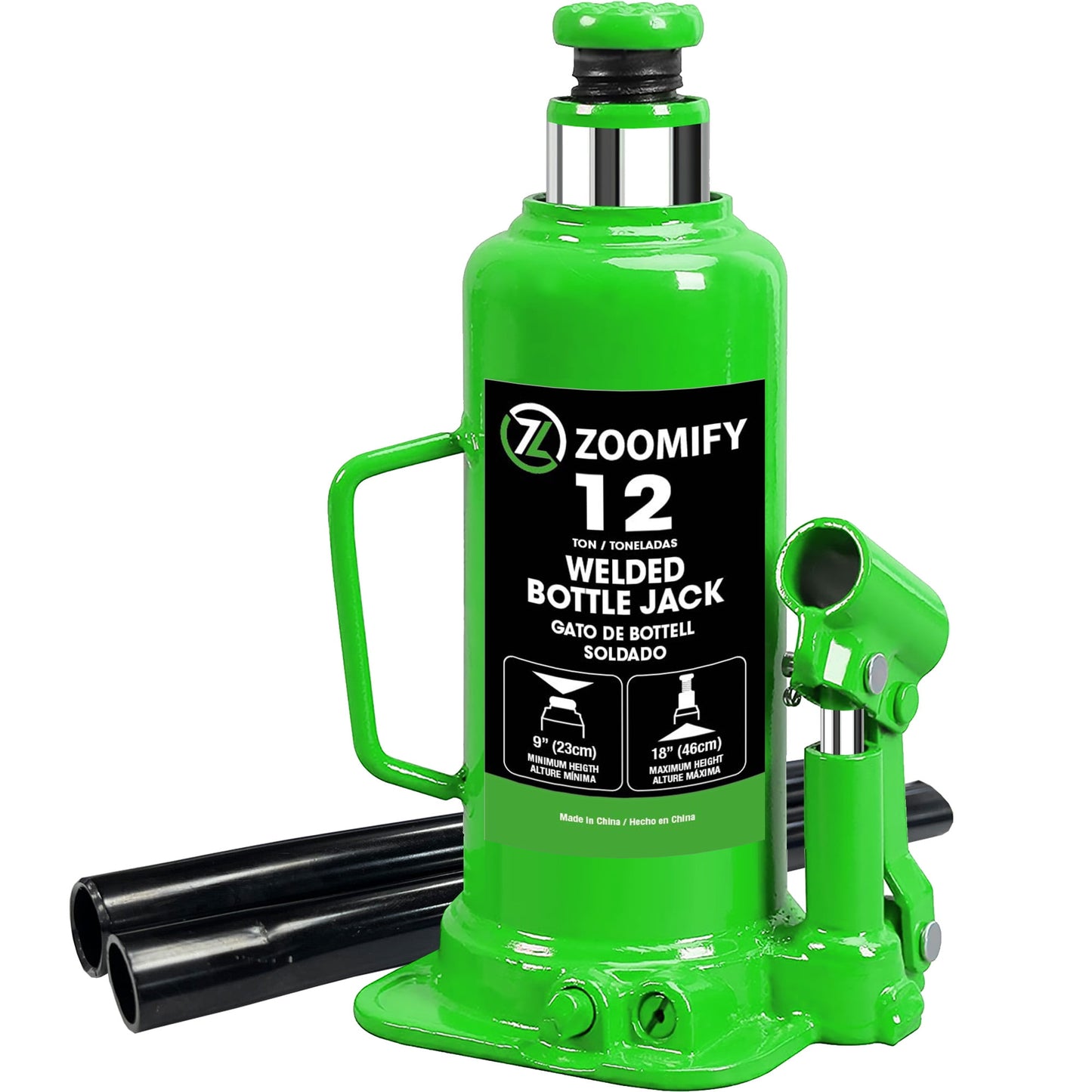 ZOOMIFY 12 Ton Bottle Jack Hydraulic Car Jack, Fit for Auto Truck Repair and House Lift, Green