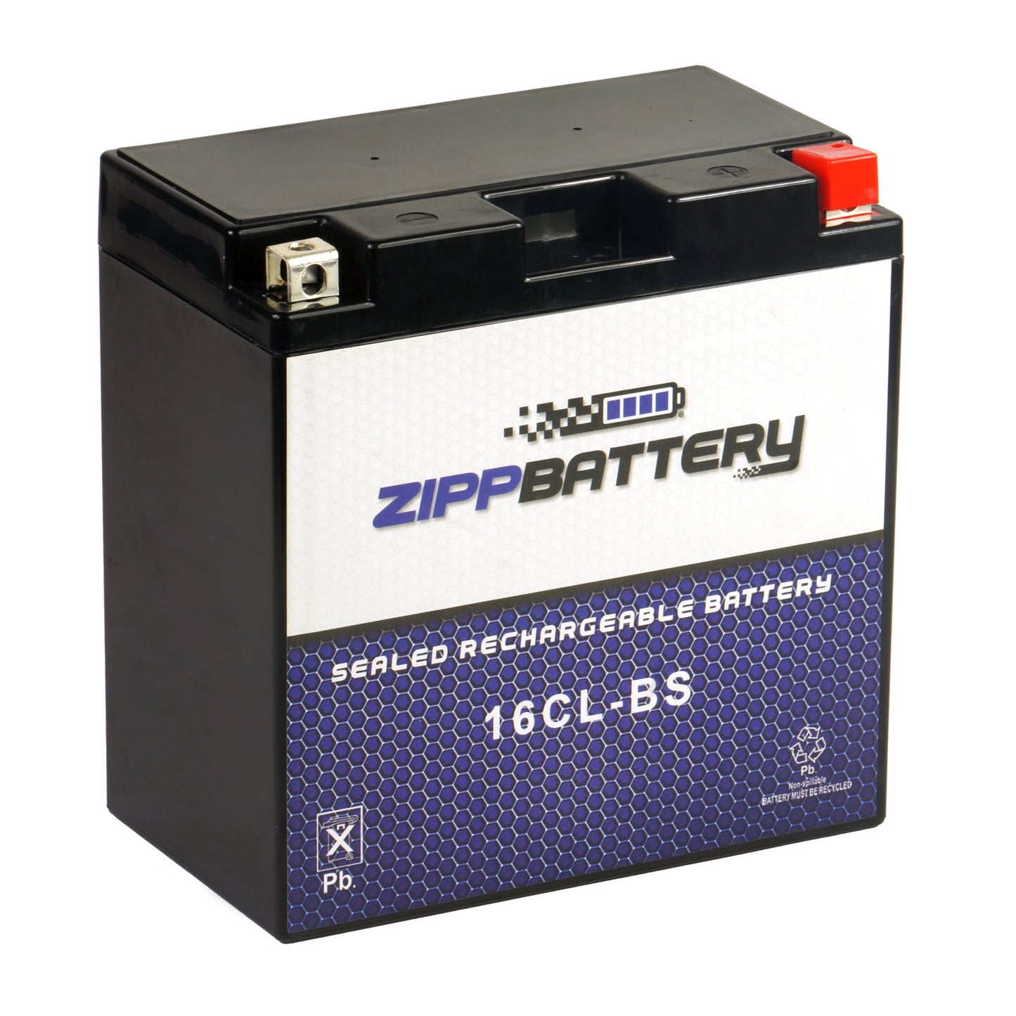 Zipp Battery YB16CL-BS High Performance, Sealed AGM Motorcycle Battery, Size: 6.8H x 6.9L x 3.9W