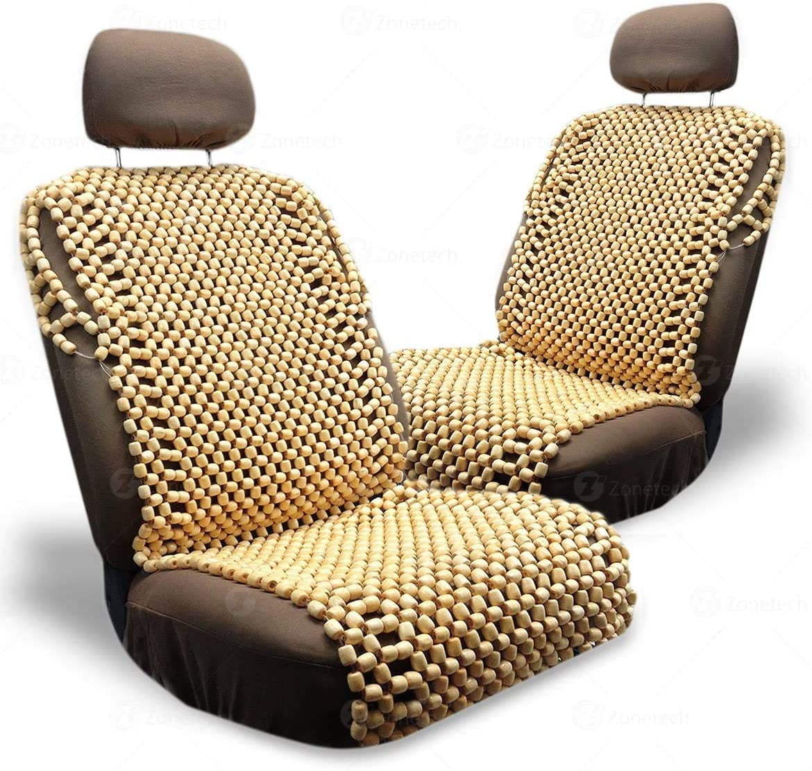 Zone Tech Royal Natural Wood Bead Seat Cover- Full Car Massage Cool Premium Comfort Cushion - Reduces Fatigue The Car, Truck or Your Office Chair 2 Pack