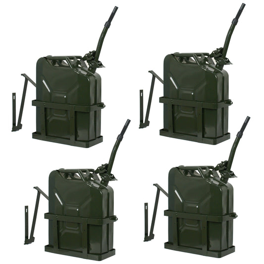 ZENY Set of 4 Jerry Can 5 Gal 20L Gas Fuel Army NATO Military Metal Steel Tank with Holder